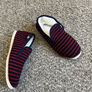 ARMOR LUX Men’s Hand Made WOOL SLIPPERS Red Blue Striped  Size 10